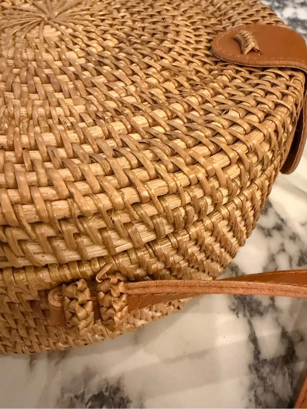 NWT Collection Eighteen Round Rattan Crossbody Bag Boho Wicker Canteen Purse